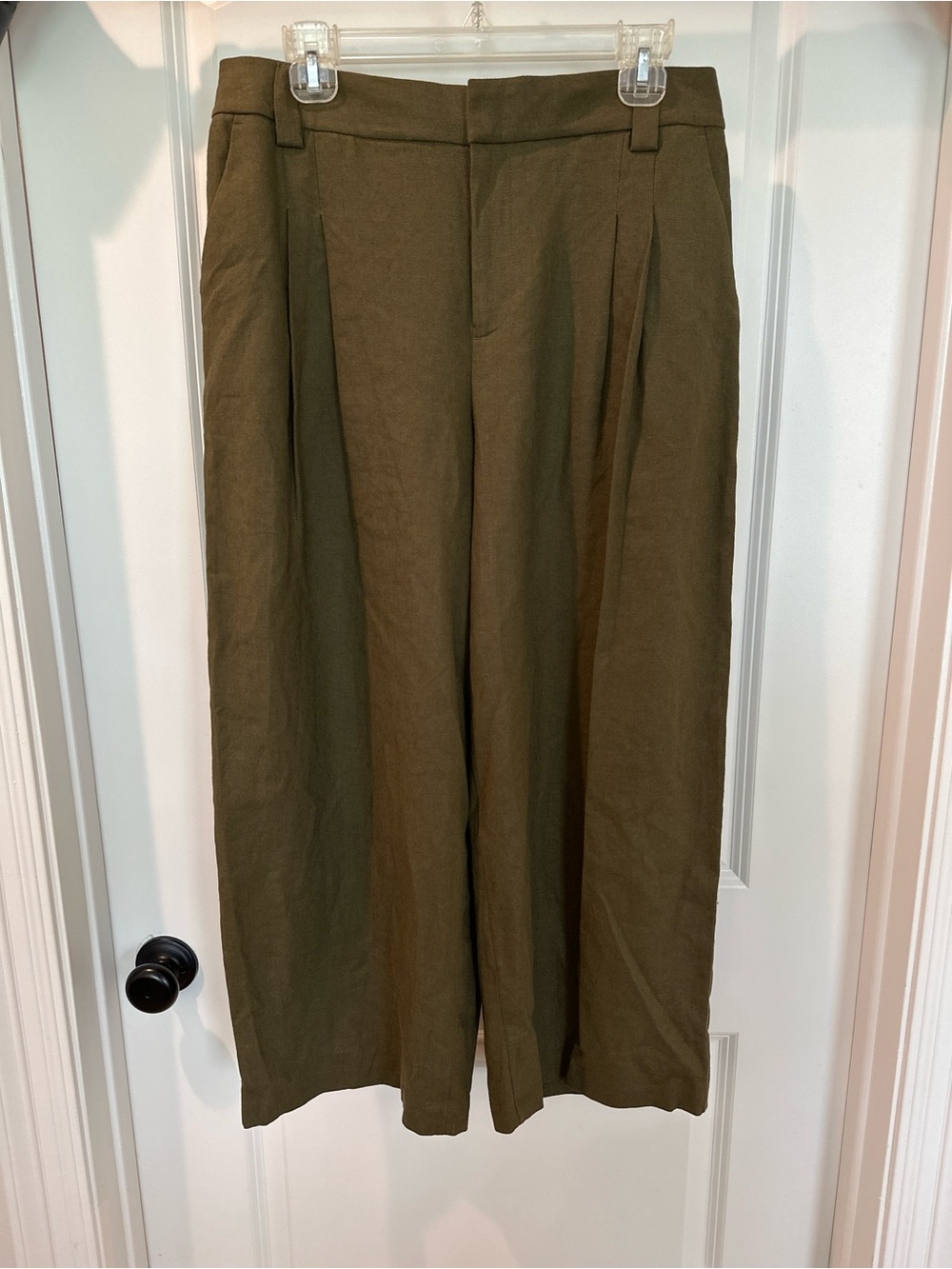 Scoop Pleated High-Rise Barrel-Leg Pants in Olive